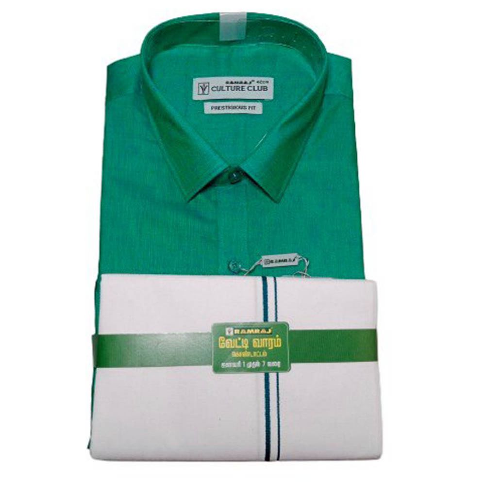 Ramraj's Men's Dark Green Half Sleeve Shirt & Dhoti Set