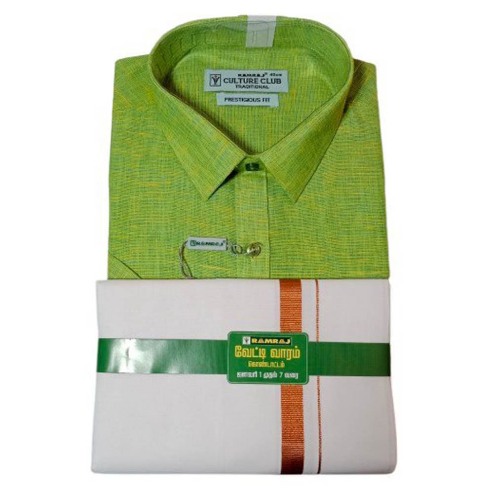 Ramraj's Men's Light Green Half Sleeve Shirt & Dhoti Set
