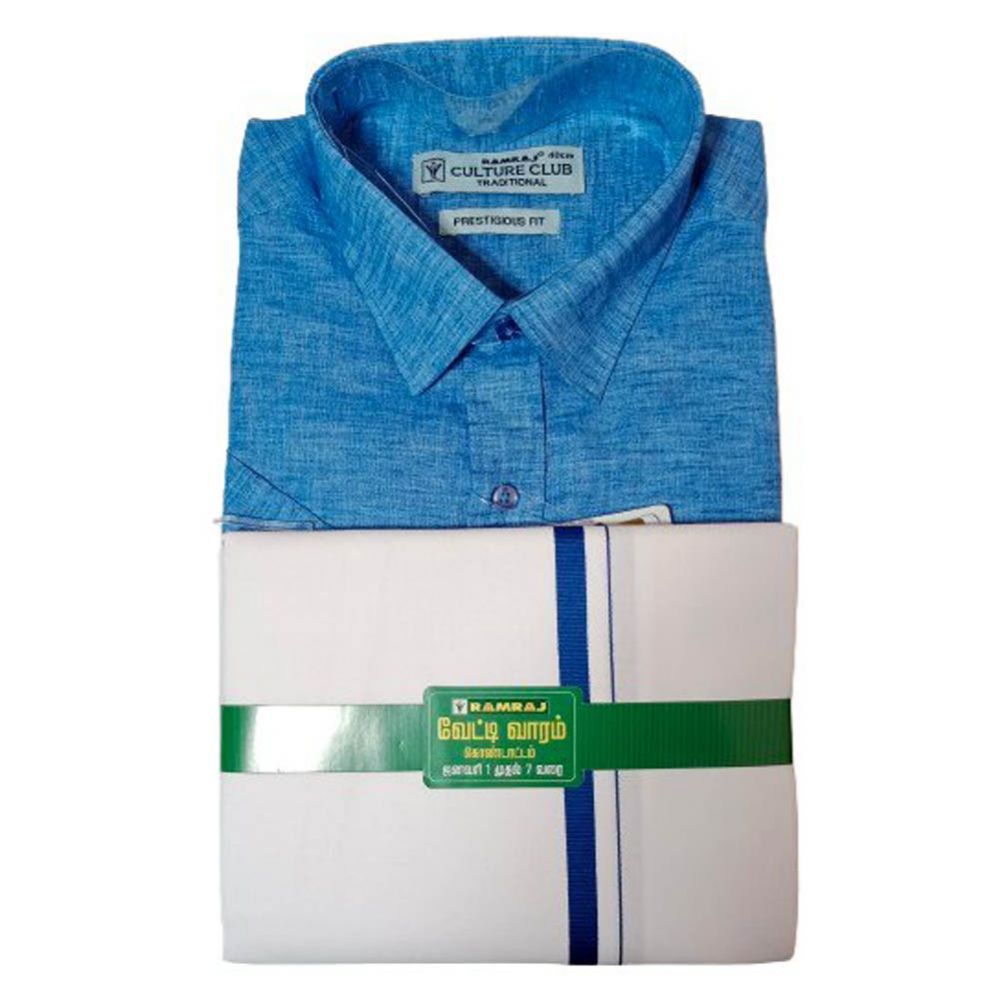 Ramraj's Men's Blue Half Sleeve Shirt & Dhoti Set