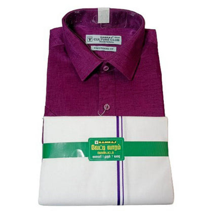 Ramraj's Men's Purple Half Sleeve Shirt & Dhoti Set