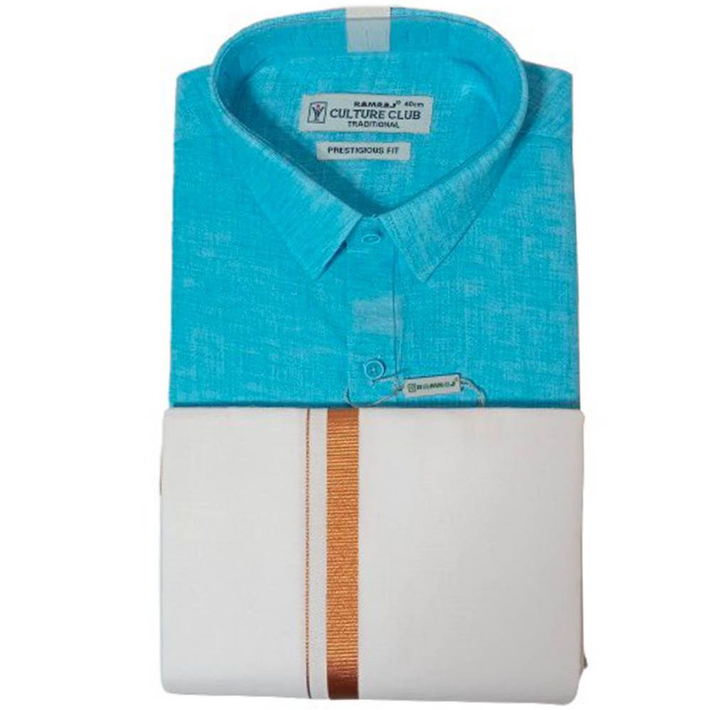Ramraj's Men's Sky Blue Half Sleeve Shirt & Dhoti Set