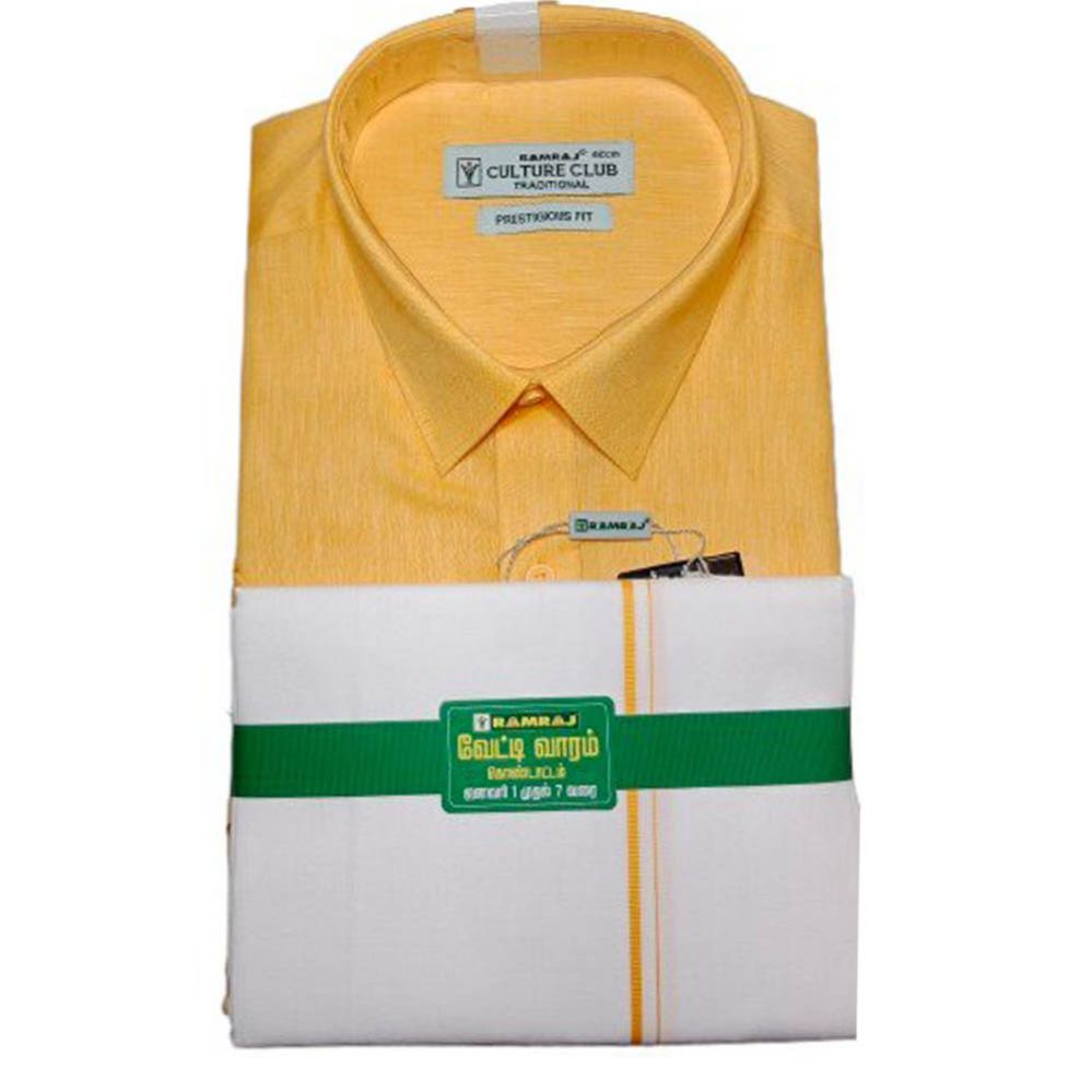 Ramraj's Men's Yellow Half Sleeve Shirt & Dhoti Set