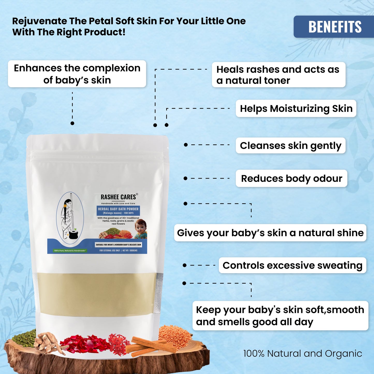 Rashee Cares Herbal Boy Baby Bath Powder
