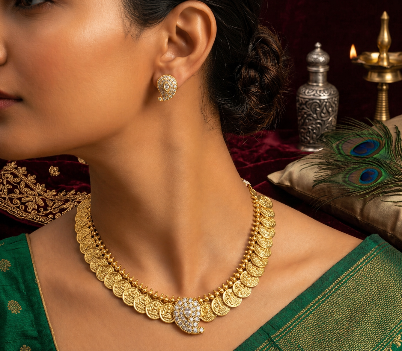 Kasu Necklace with Pendant and Earrings same design