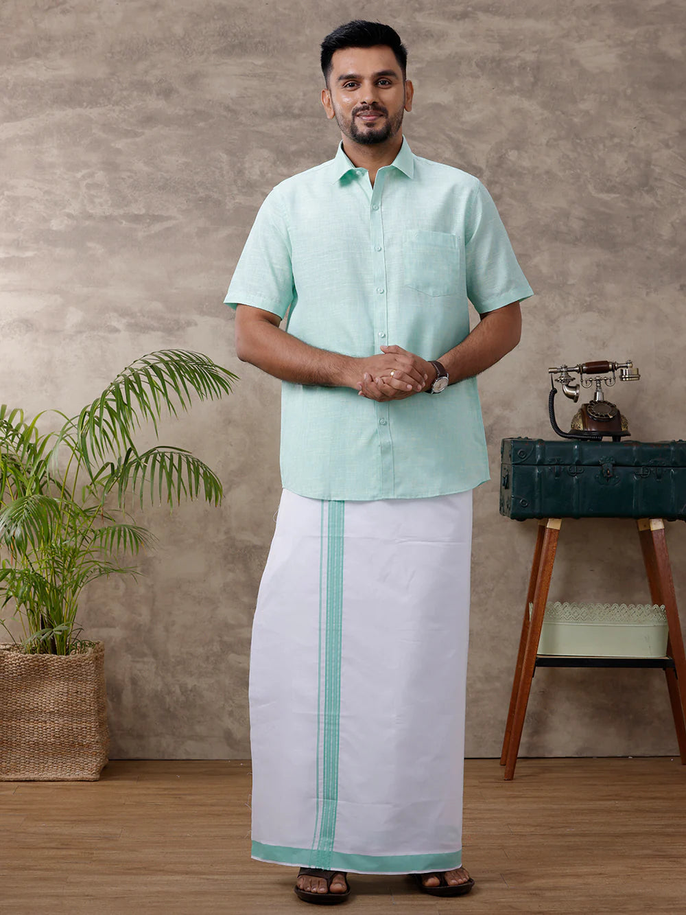 Ramraj's Cotton Rich Shirt with Matching Border Dhoti Set