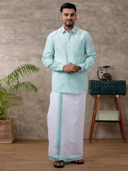Ramraj's Cotton Rich Shirt with Matching Border Dhoti Set
