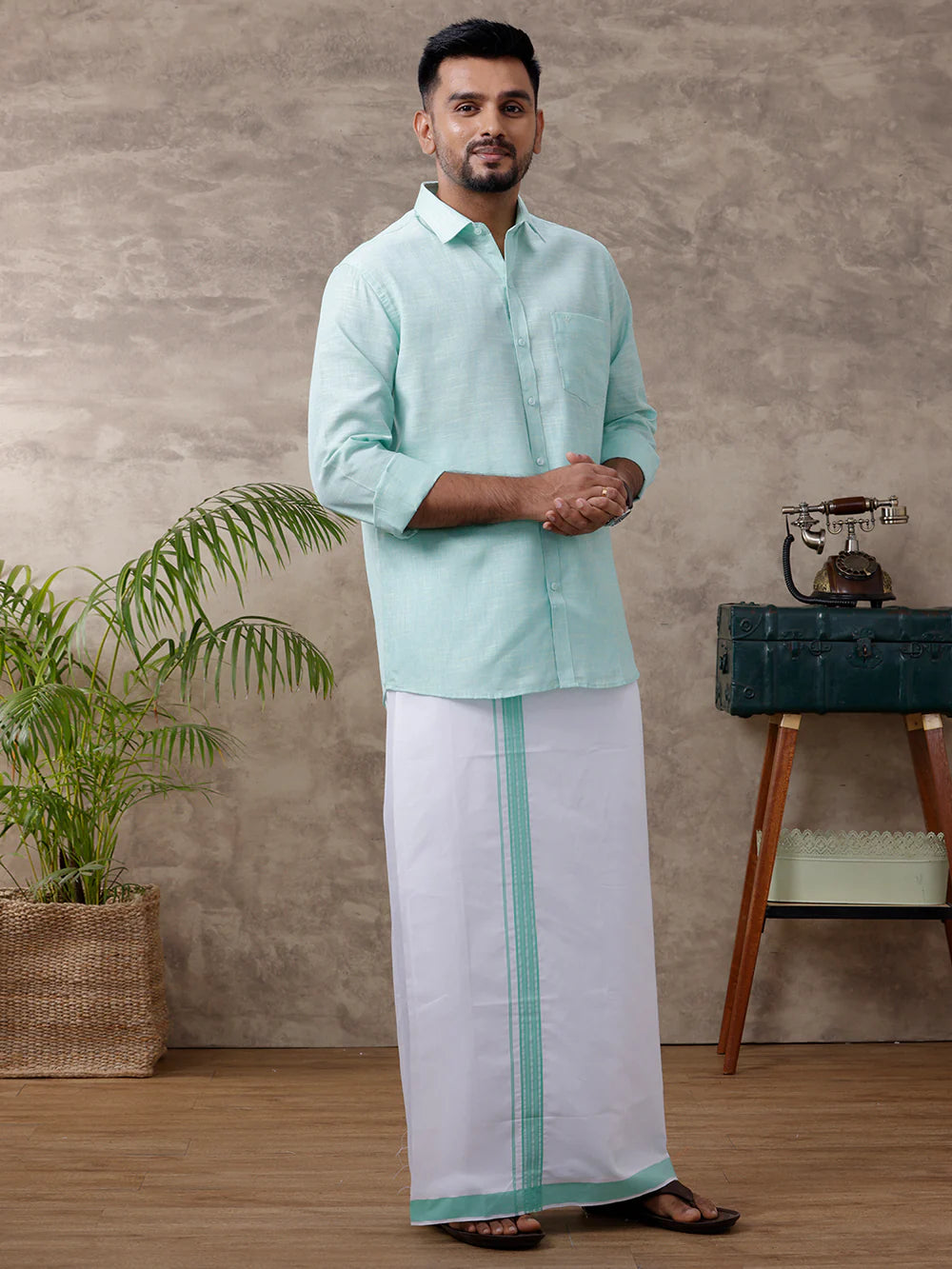 Ramraj's Cotton Rich Shirt with Matching Border Dhoti Set