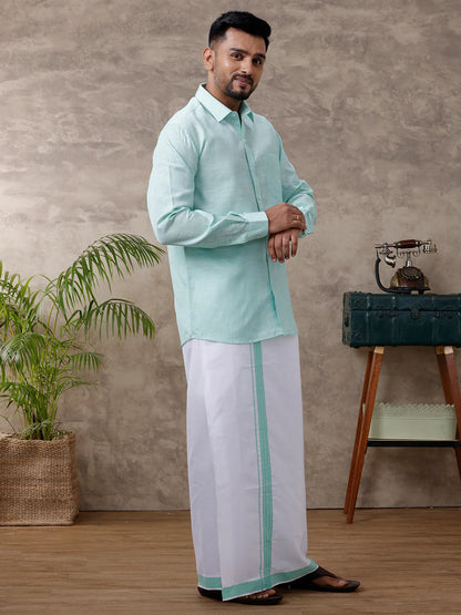 Ramraj's Cotton Rich Shirt with Matching Border Dhoti Set