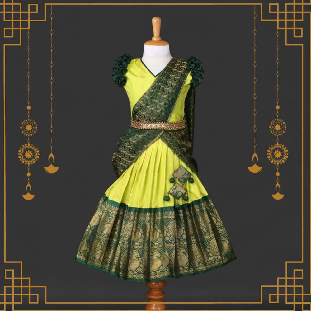 Varnatari's Lime  & Bottle Green Lehenga