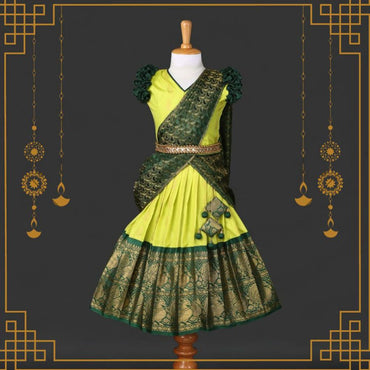 Varnatari's Lime  & Bottle Green Lehenga