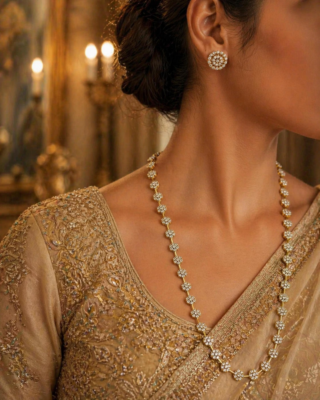 Long haram with American Diamond Stones - Brass base