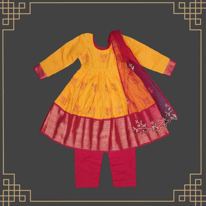 Varnatari's Mango Yellow And Rani Pink Ethnic Salwar Set