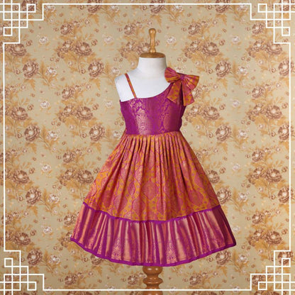 Varnatari's Mustard Yellow And Purple Ethnic Frock
