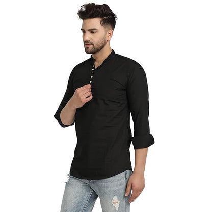 Majestic Man Men's Cotton Regular Fit Casual Kurta - Black