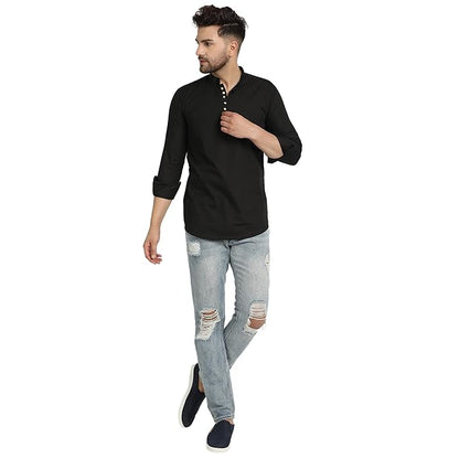 Majestic Man Men's Cotton Regular Fit Casual Kurta - Black