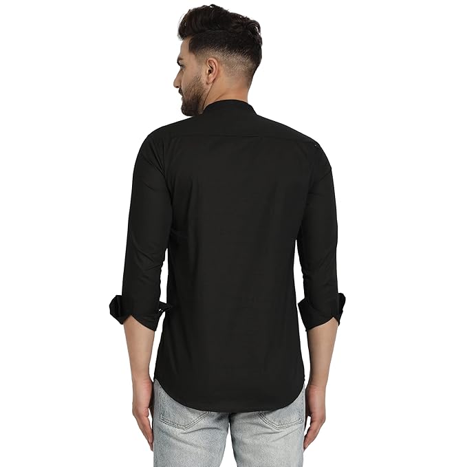 Majestic Man Men's Cotton Regular Fit Casual Kurta - Black