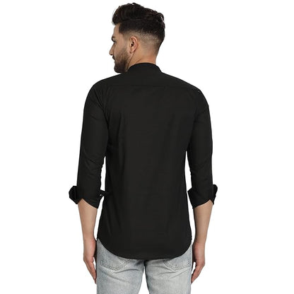 Majestic Man Men's Cotton Regular Fit Casual Kurta - Black