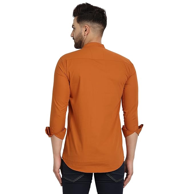 Majestic Man Men's Cotton Regular Fit Casual Kurta - Bright Orange