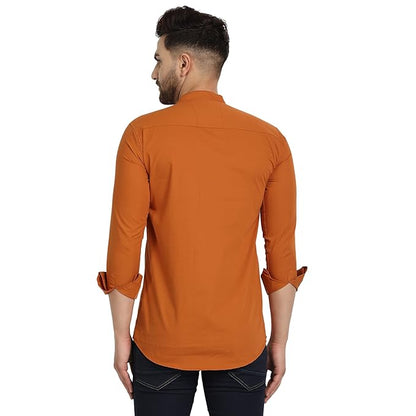Majestic Man Men's Cotton Regular Fit Casual Kurta - Bright Orange