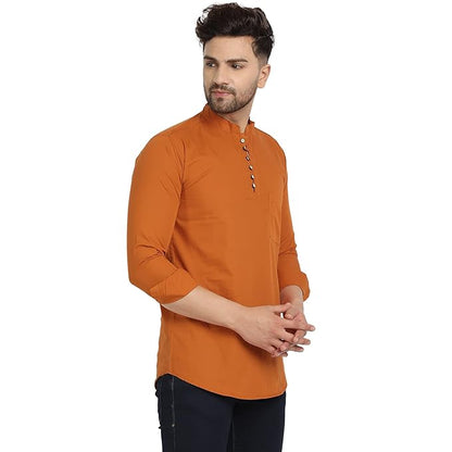 Majestic Man Men's Cotton Regular Fit Casual Kurta - Bright Orange