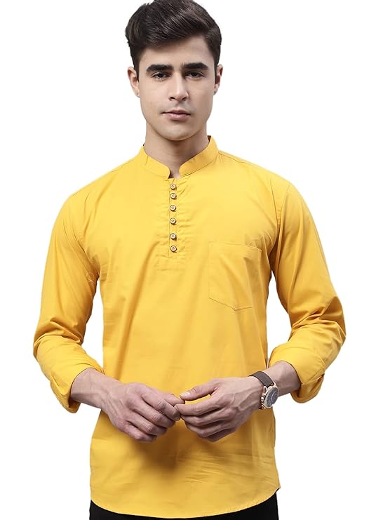 Majestic Man Men's Cotton Regular Fit Casual Kurta - Haldi