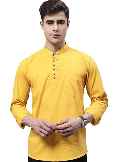 Majestic Man Men's Cotton Regular Fit Casual Kurta - Haldi