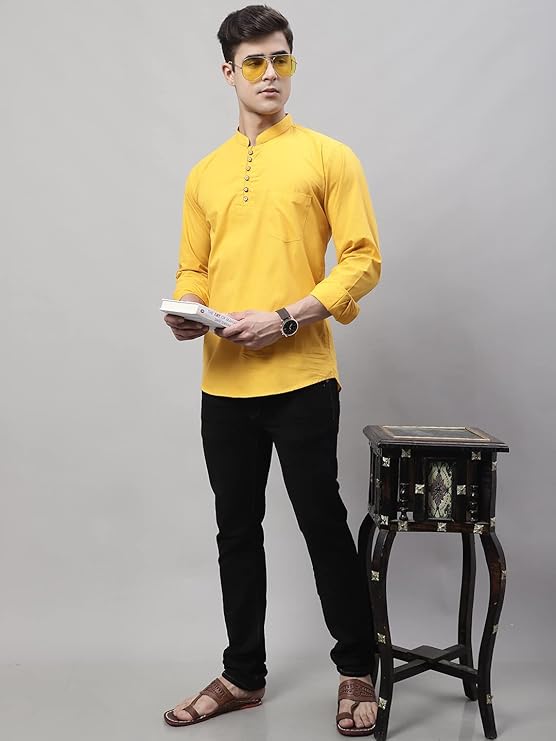 Majestic Man Men's Cotton Regular Fit Casual Kurta - Haldi