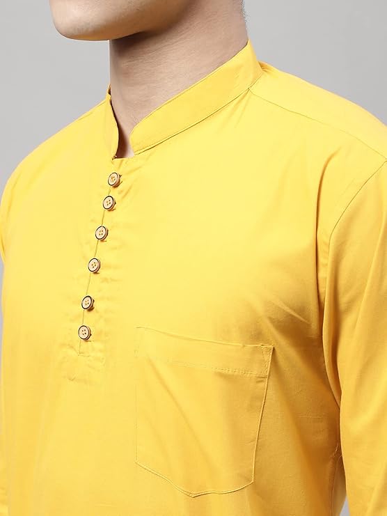 Majestic Man Men's Cotton Regular Fit Casual Kurta - Haldi