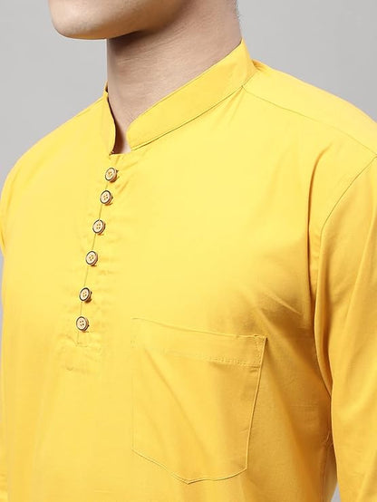 Majestic Man Men's Cotton Regular Fit Casual Kurta - Haldi