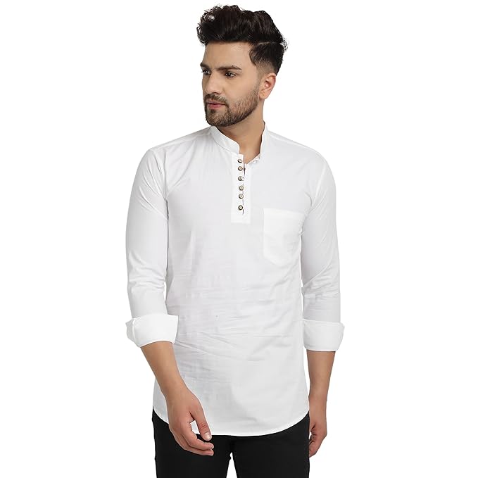 Majestic Man Men's Cotton Regular Fit Casual Kurta - Milky White