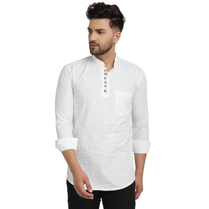 Majestic Man Men's Cotton Regular Fit Casual Kurta - Milky White