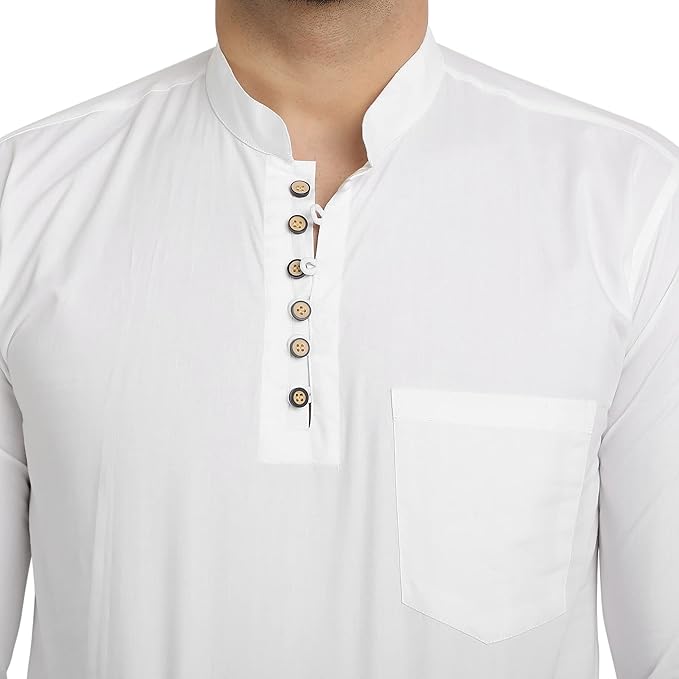 Majestic Man Men's Cotton Regular Fit Casual Kurta - Milky White