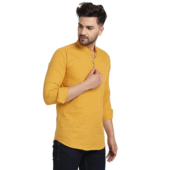 Majestic Man Men's Cotton Regular Fit Casual Kurta - Mustard