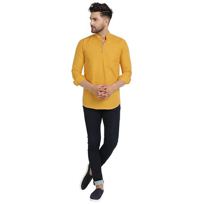 Majestic Man Men's Cotton Regular Fit Casual Kurta - Mustard