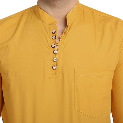Majestic Man Men's Cotton Regular Fit Casual Kurta - Mustard