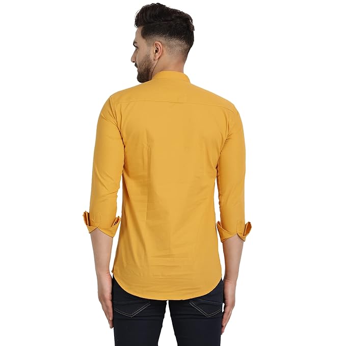 Majestic Man Men's Cotton Regular Fit Casual Kurta - Mustard
