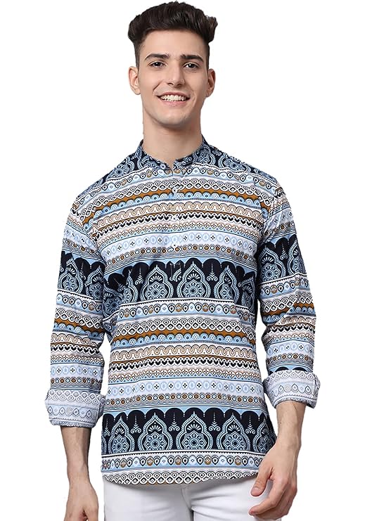 Majestic Man Men's Cotton Regular Fit Short Kurta - Multicolour