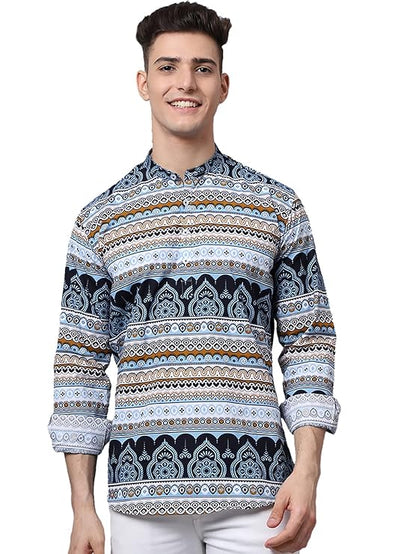 Majestic Man Men's Cotton Regular Fit Short Kurta - Multicolour