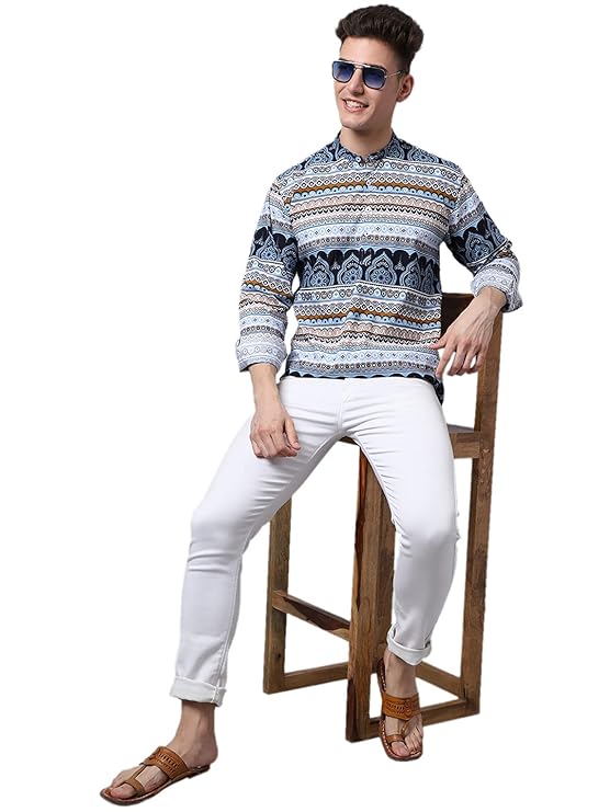 Majestic Man Men's Cotton Regular Fit Short Kurta - Multicolour