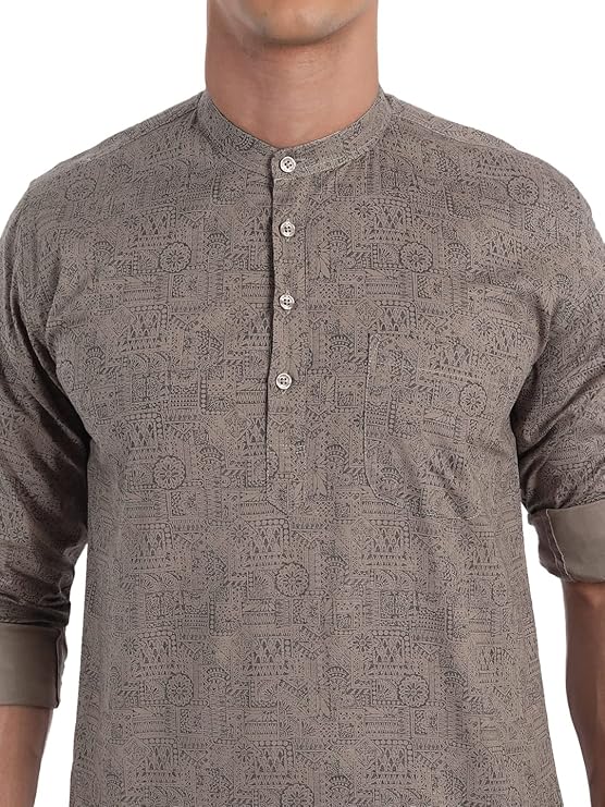 Majestic Man Men's Cotton Regular Fit Short Kurta - Brown