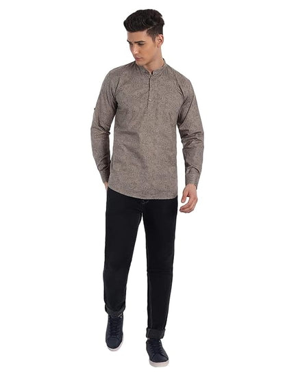 Majestic Man Men's Cotton Regular Fit Short Kurta - Brown
