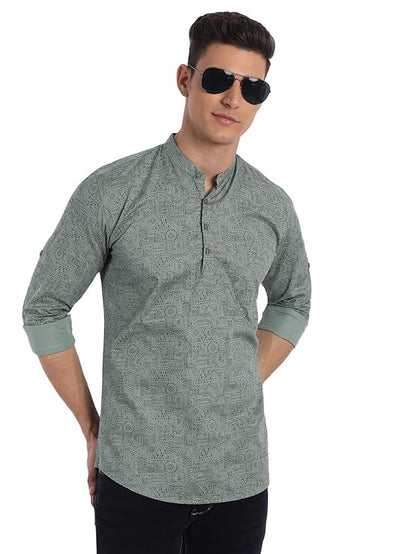Majestic Man Men's Cotton Regular Fit Short Kurta - Green