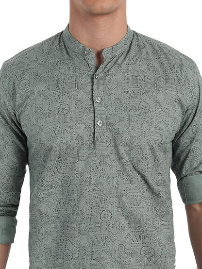 Majestic Man Men's Cotton Regular Fit Short Kurta - Green