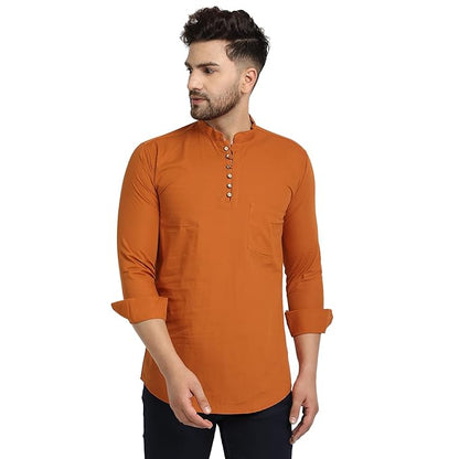 Majestic Man Men's Cotton Regular Fit Casual Kurta - Bright Orange