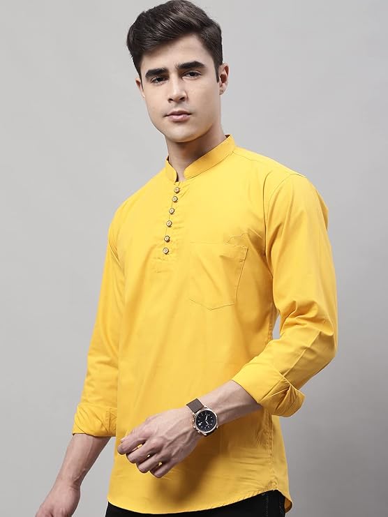 Majestic Man Men's Cotton Regular Fit Casual Kurta - Haldi