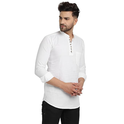 Majestic Man Men's Cotton Regular Fit Casual Kurta - Milky White