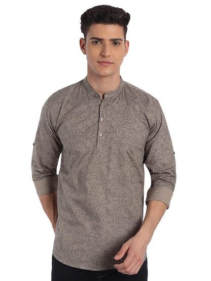 Majestic Man Men's Cotton Regular Fit Short Kurta - Brown