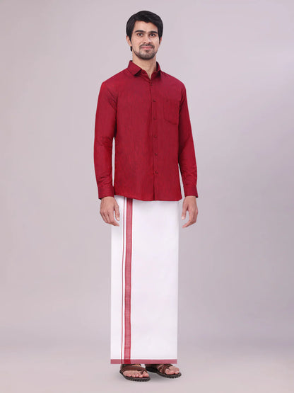 Minister White's Father & Son Cotton Shirt with Matching Border Dhoti Combo