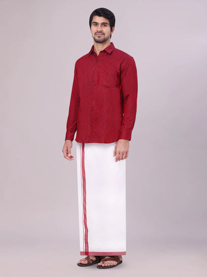 Minister White's Father & Son Cotton Shirt with Matching Border Dhoti Combo