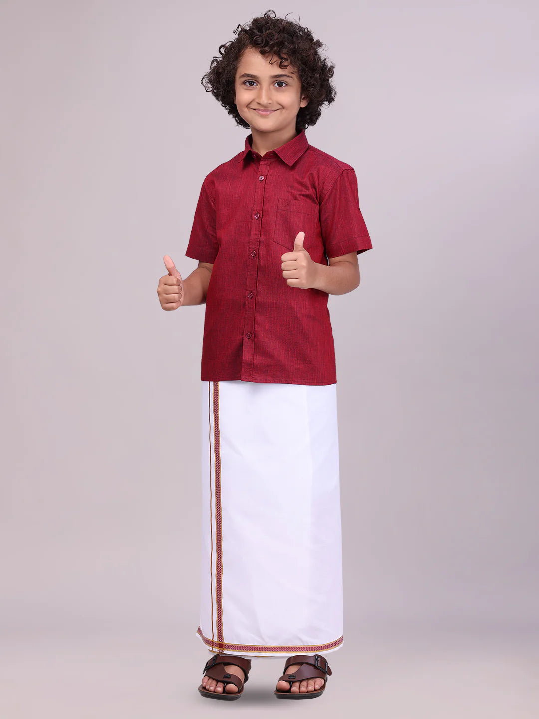 Minister White's Father & Son Cotton Shirt with Matching Border Dhoti Combo